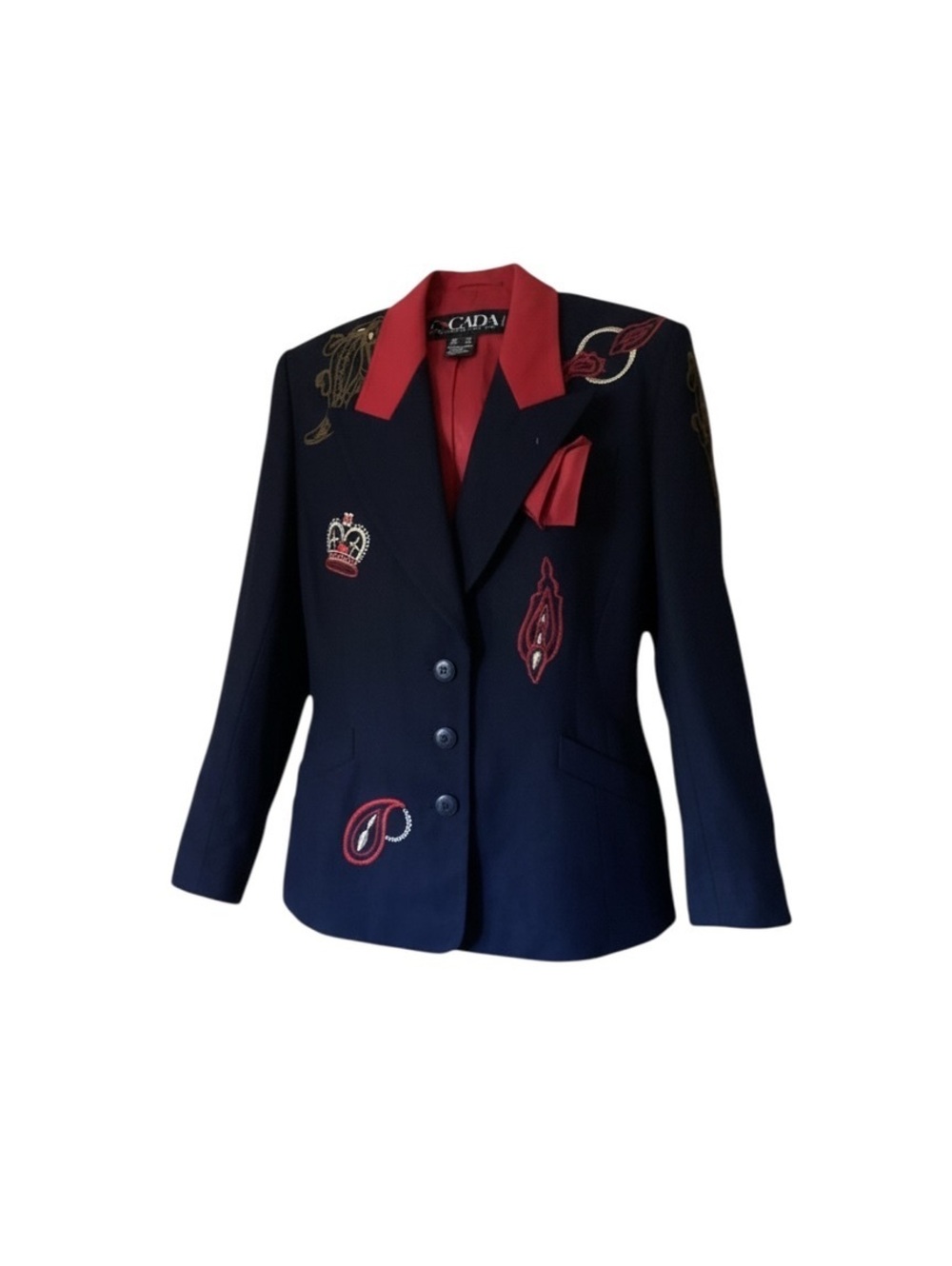 Vintage Escada Embroidered Navy & Red Blazer 40